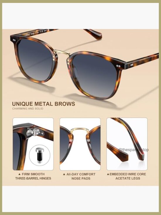 Round Acetate Polarized Sunglasses for Women Retro Metal Bridge Shades